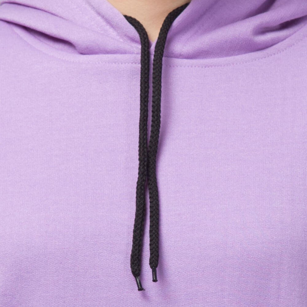 Purple Fleece Solid Full Sleeves Casual Hooded Neck Sweatshirt for Women